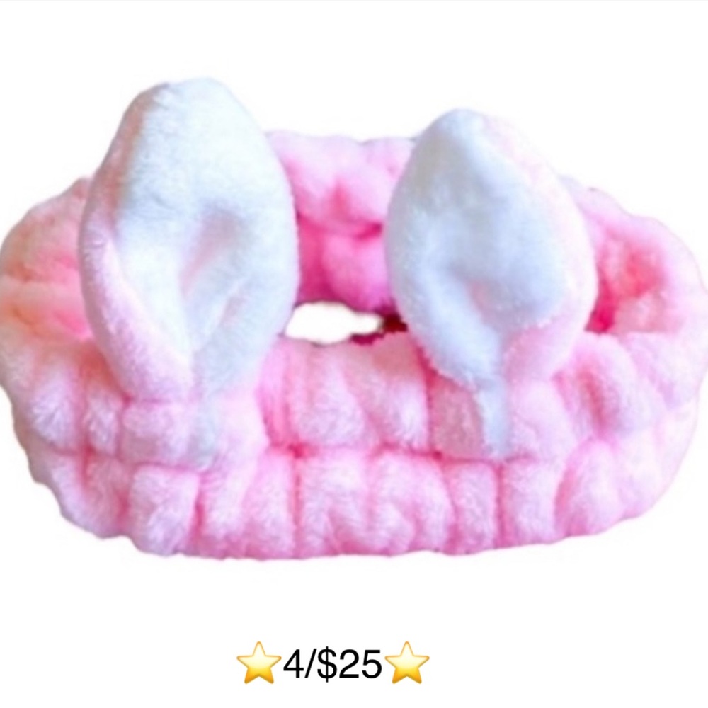 Pink Bunny Plush Makeup Headband / Skincare Headband / Spa Headband